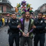 SWAT-Trained Ex-Cop Caught Loading Weapons for Massacre… A man in a colorful jacket being escorted by police during a parade