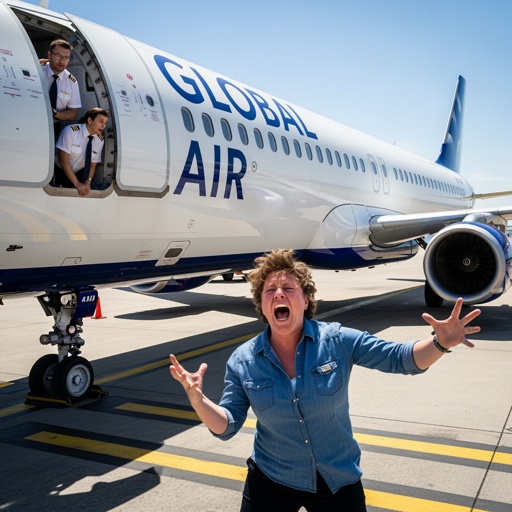 shutterstock_2709390947.jpg A person joyfully celebrating near an airplane with crew members visible in the background