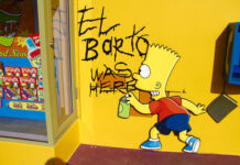 Simpsons Writer’s SHOCK 2028 Bid Raises Eyebrows…. Graffiti of Bart Simpson writing El Barto was here on a yellow wall