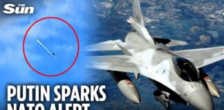 Moment French fighter jet shoots down drone from Russia in Latvia sparking air threat alerts