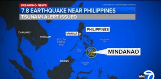 7.8-magnitude earthquake shakes southern Philippines, tsunami possible